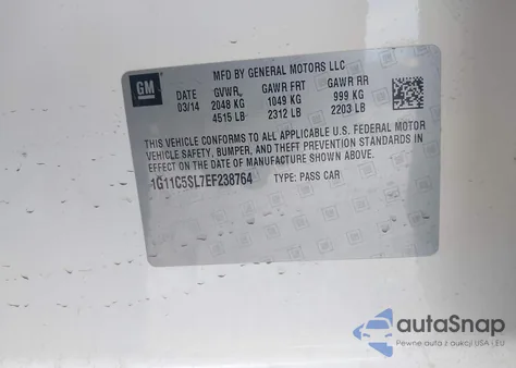 2014 Chevrolet Malibu 1Lt из США, поврежденный, VIN 1G11C5SL7EF238764